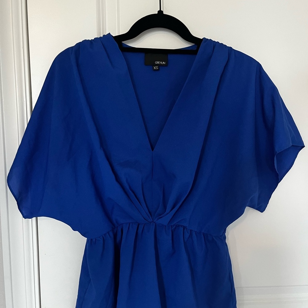 Greylin Vibrant Blue V-Neck Blouse​